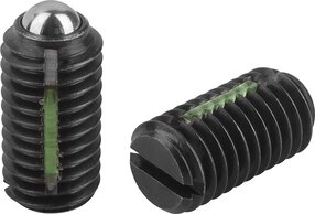 Federnde Druckstücke mit Schlitz und Kugel, Stahl, mit Gewindesicherung