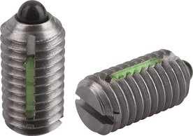 Federnde Druckstücke mit Schlitz und Druckstift, Edelstahl, mit Gewindesicherung