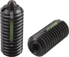 Federnde Druckstücke mit Innensechskant und Druckstift, Stahl, mit Gewindesicherung