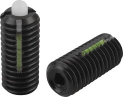 Federnde Druckstücke mit Innensechskant und Druckstift aus POM, Stahl, mit Gewindesicherung, inch