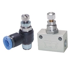 Válvulas de estrangulamento e controles de fluxo unidirecional