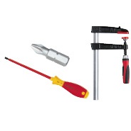 Chaves de fenda, brocas, chaves allen e braçadeiras de parafuso