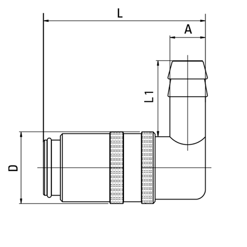 Acoplamento 90 ° Mangueira