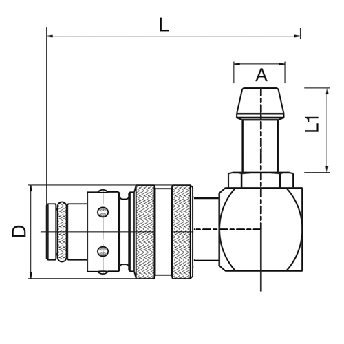Acoplamento de mangueira, 90º