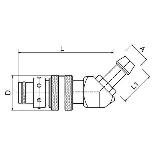 Acoplamento de mangueira,  45°