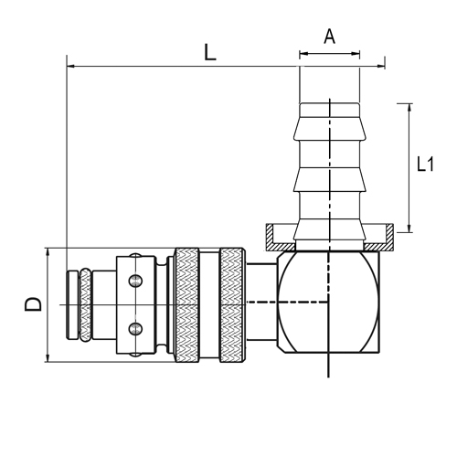 Acoplamento de Mangueira, Push Lock, 90º