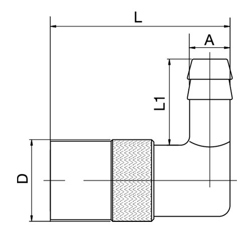 Acoplamento 90 ° Mangueira