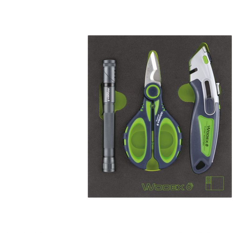 WODEX FERRAMENTAS DE CORTE E ILUMINAçãO EM TABULEIRO DE ESPUMA F267503