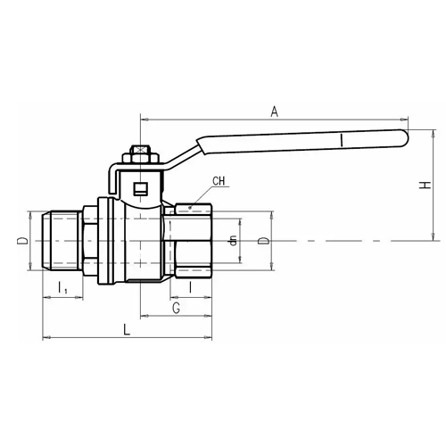 Válvula de esfera, alavanca, macho x fêmea