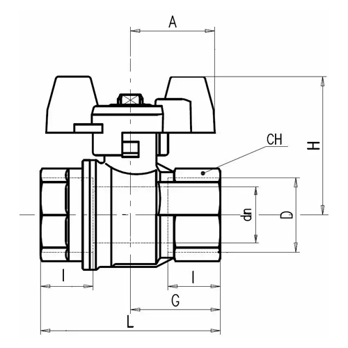 Válvula de esfera, borboleta, fêmea x fêmea