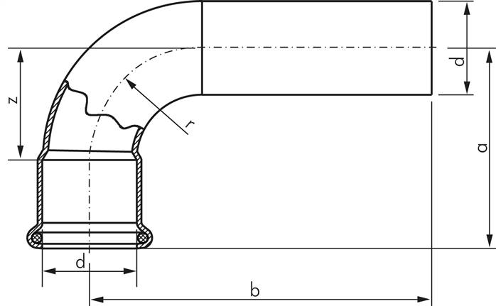 Cotovelo 90º com prensagem por dentro e por fora