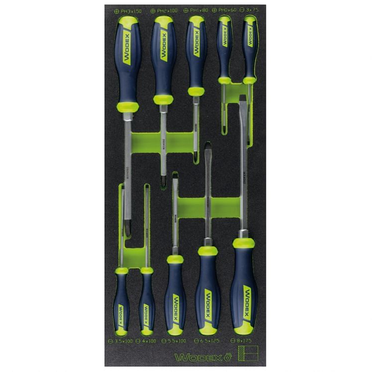 WODEX WX4230/SE10 SCREWDRIVER FOR SLOTTED AND PHILPS® SCREWS PH IN FOAM