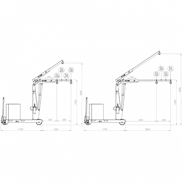 B-HANDLING CANTILEVERED REVOLVING CRANES BALLASTED WITH MANUAL EXTENSION M9435