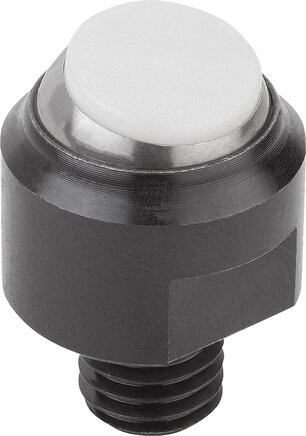 Pendelauflagen, Form D, mit Außengewinde, Kugel abgeflacht, mit Einsatz aus POM