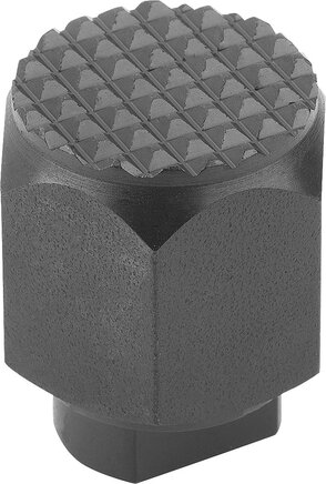 Pendelauflagen, selbsttätig rückschwenkend, Form J, mit Passungsaufnahme, Kugel abgeflacht, mit Riffelung