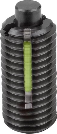 Federnde Druckstücke mit Innensechskant und Druckstift abgeflacht, Stahl, mit Gewindesicherung