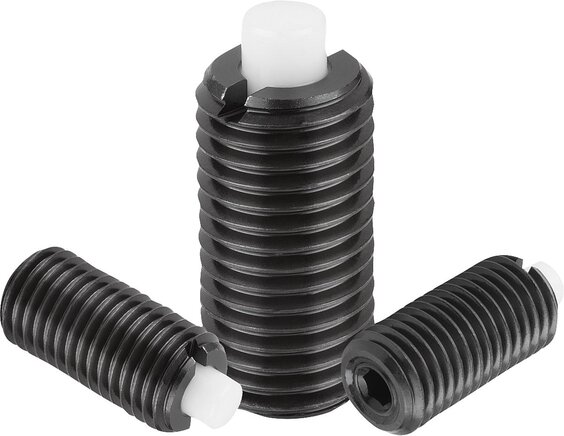 Federnde Druckstücke mit Innensechskant und Druckstift aus POM abgeflacht, Stahl