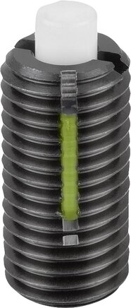 Federnde Druckstücke mit Innensechskant und Druckstift aus POM abgeflacht, Stahl, mit Gewindesicherung