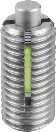 Federnde Druckstücke mit Innensechskant und Druckstift abgeflacht, Edelstahl, mit Gewindesicherung