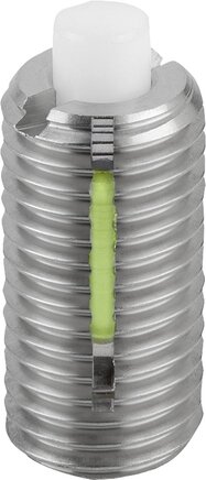 Federnde Druckstücke mit Innensechskant und Druckstift aus POM abgeflacht, Edelstahl, mit Gewindesicherung