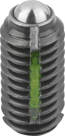 Federnde Druckstücke mit Schlitz und Kugel, Standard Federkraft, mit Gewindesicherung