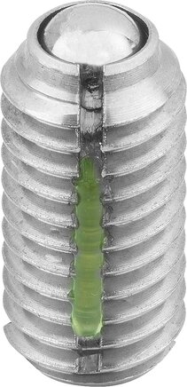 Federnde Druckstücke mit Schlitz und Kugel, Standard Federkraft, mit Gewindesicherung