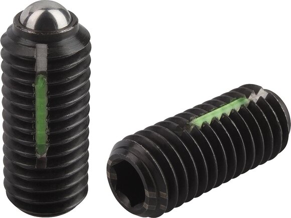 Federnde Druckstücke mit Innensechskant und Kugel, verstärkte Federkraft, mit Gewindesicherung