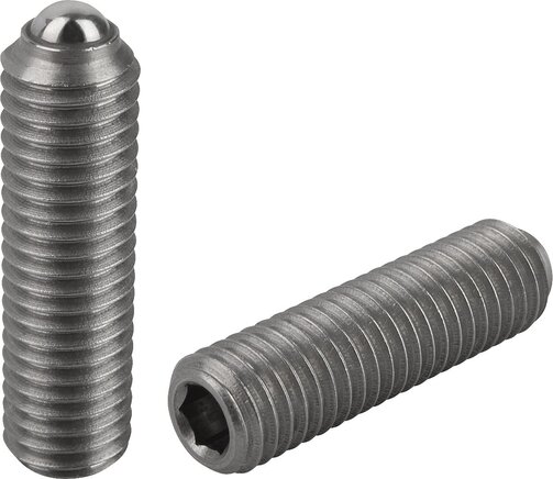 Federnde Druckstücke mit Innensechskant und Kugel, lange Ausführung, Standard Federkraft