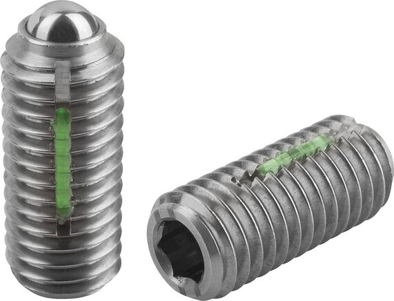 Federnde Druckstücke mit Innensechskant und Kugel, verstärkte Federkraft, mit Gewindesicherung