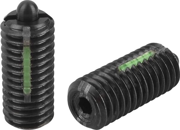 Federnde Druckstücke mit Innensechskant und Druckstift, verstärkte Federkraft, mit Gewindesicherung