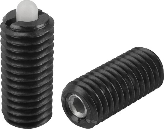 Federnde Druckstücke mit Innensechskant und Druckstift, leichte Federkraft