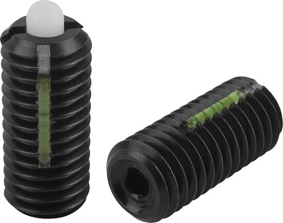 Federnde Druckstücke mit Innensechskant und Druckstift, Standard Federkraft, mit Gewindesicherung