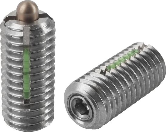 Federnde Druckstücke mit Innensechskant und Druckstift, Standard Federkraft, mit Gewindesicherung