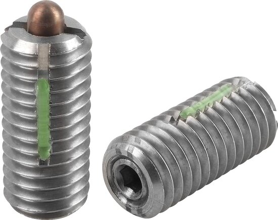 Federnde Druckstücke mit Innensechskant und Druckstift, verstärkte Federkraft, mit Gewindesicherung