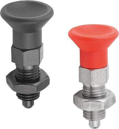 Arretierbolzen Stahl oder Edelstahl, Form B, ohne Rastnut, mit Kontermutter