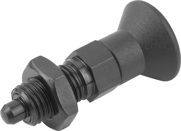 Arretierbolzen Stahl oder Edelstahl, Form B, ohne Rastnut, mit Kontermutter