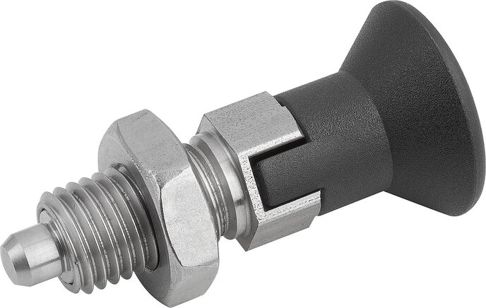 Arretierbolzen Stahl oder Edelstahl, Form D, mit Rastnut, mit Kontermutter