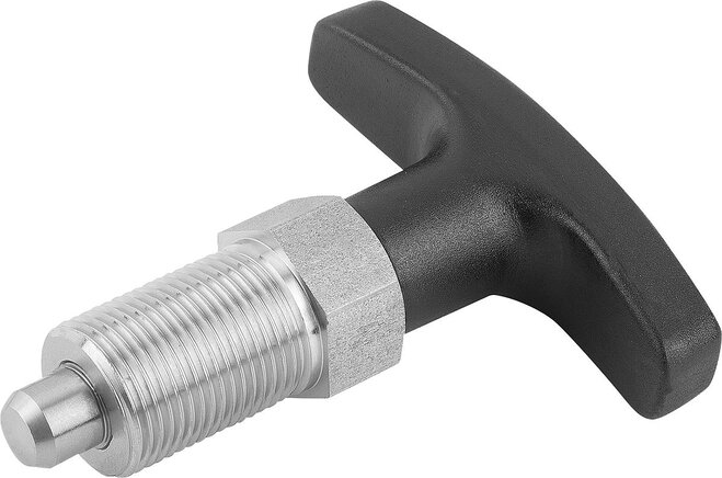 Arretierbolzen mit T-Griff, ohne Rastnut, ohne Kontermutter, Form A