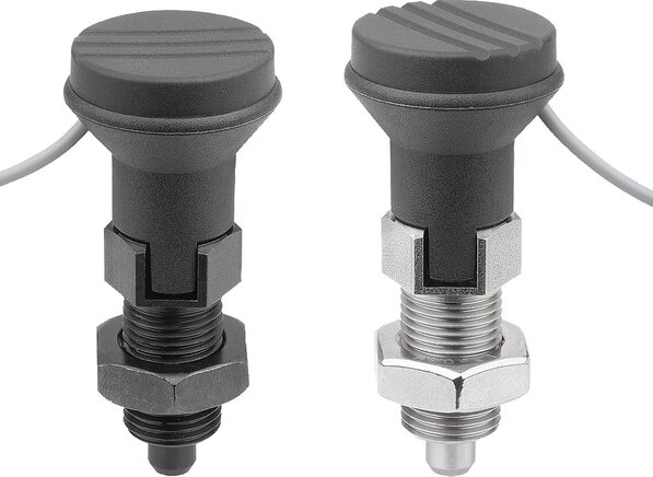 Arretierbolzen Stahl oder Edelstahl mit Zustandssensor, kabelgebunden, Form D