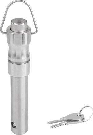 Kugelsperrbolzen Edelstahl abschließbar, Form B, mit Griffmulde und Ring