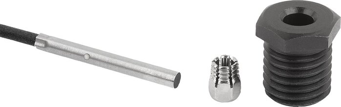 Positionierbuchsen Stahl oder Edelstahl mit Zustandssensor, Form B, mit Gewinde und Bund