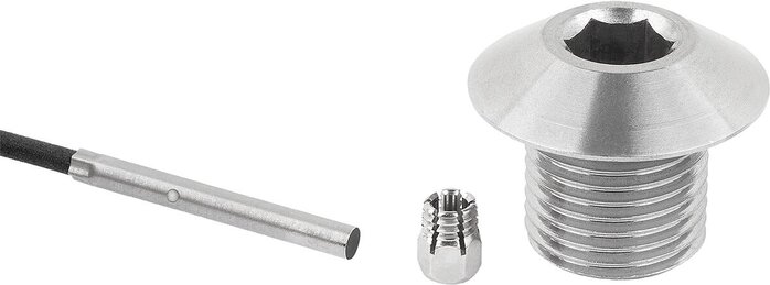 Positionierbuchsen Stahl oder Edelstahl mit Zustandssensor, Form C, mit Gewinde und Anlaufkegel