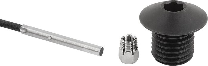 Positionierbuchsen Stahl oder Edelstahl mit Zustandssensor, Form C, mit Gewinde und Anlaufkegel