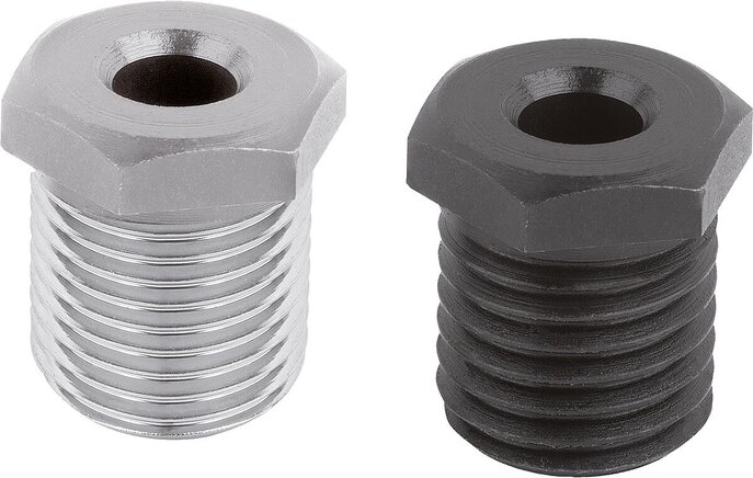 Positionierbuchsen Stahl oder Edelstahl für Zustandssensor, Form B, mit Gewinde und Bund