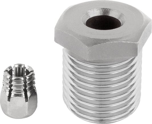 Positionierbuchsen Stahl oder Edelstahl für Zustandssensor, Form B, mit Gewinde und Bund
