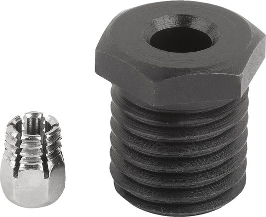 Positionierbuchsen Stahl oder Edelstahl für Zustandssensor, Form B, mit Gewinde und Bund