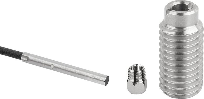 Aufnahmebuchsen Edelstahl mit Zustandssensor, Form A, Gewinde durchgehend