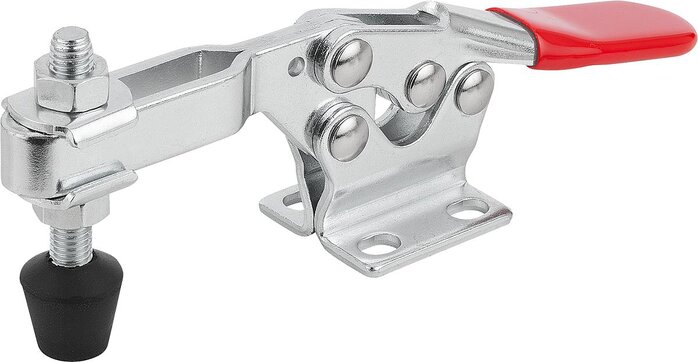 Schnellspanner horizontal mit waagrechtem Fuß und verstellbarer Andruckspindel