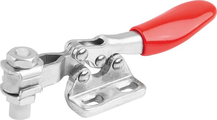 Minischnellspanner horizontal mit waagrechtem Fuß links und verstellbarer Andruckspindel