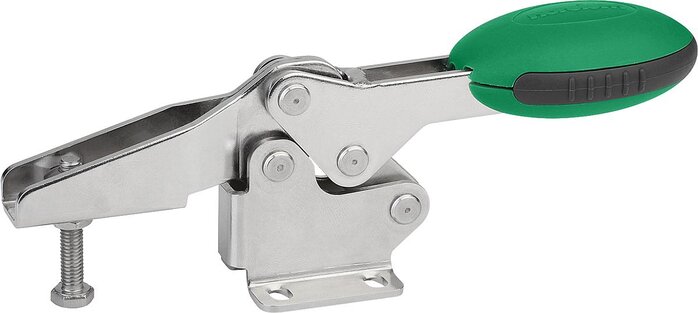 Schnellspanner horizontal mit waagrechtem Fuß und verstellbarer Andruckspindel, Edelstahl